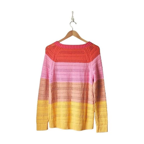 Talbots Spring Open Stitch Knit Sweater Pink Colorblock Pullover Sz M NWT - Picture 4 of 9